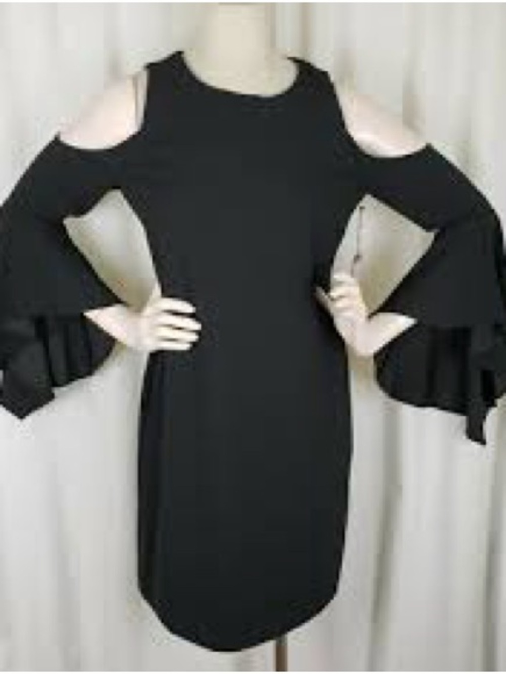 Vince Camuto Black Cold-Shoulder Ruffle Sleeve Mini Dress